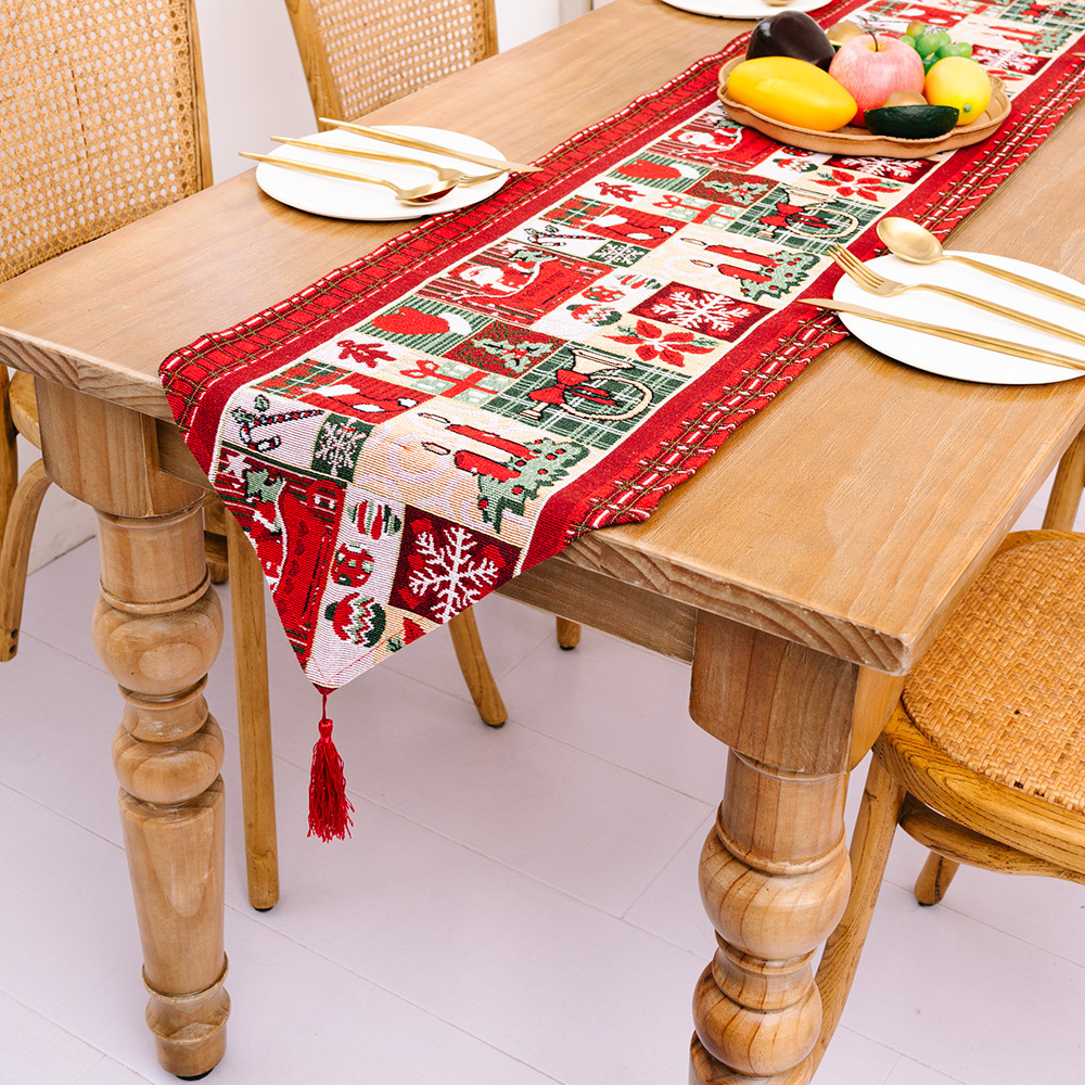 Cross-Border New Christmas Decoration New Christmas Polyester Cotton Table Runner Creative Christmas Tablecloth Dining-Table Decoration Home Dress up