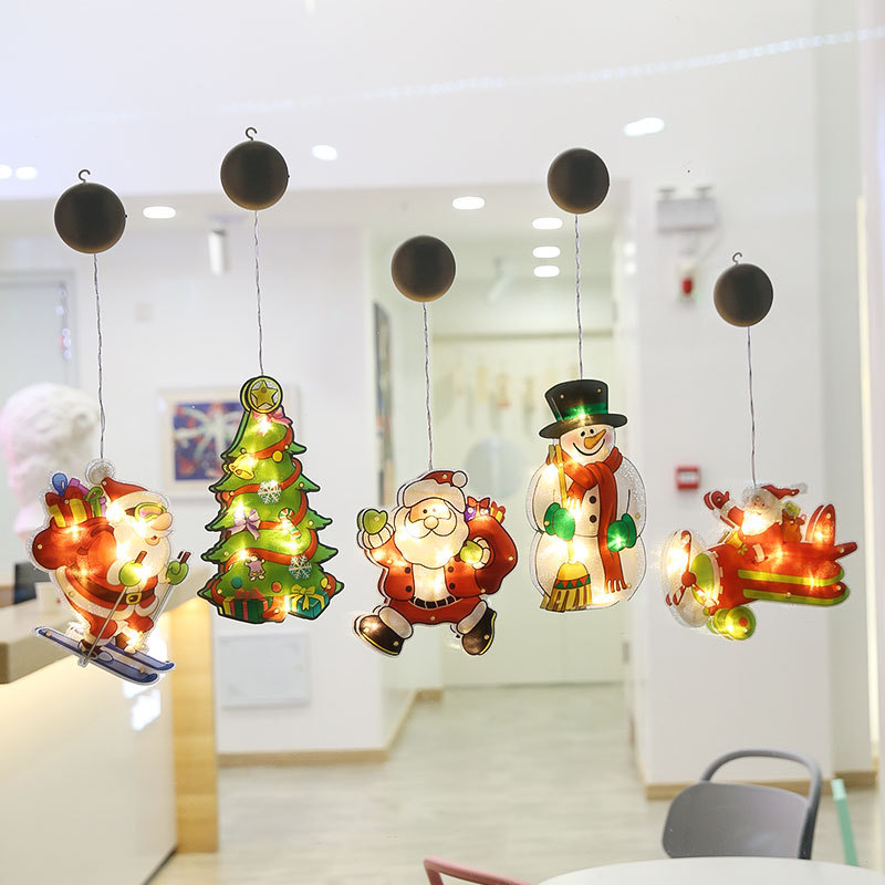 Amazon Spot Christmas Decorative Lights Holiday Dress-up Shop Show Window Scene Layout Suction Lamp Small Ornaments
