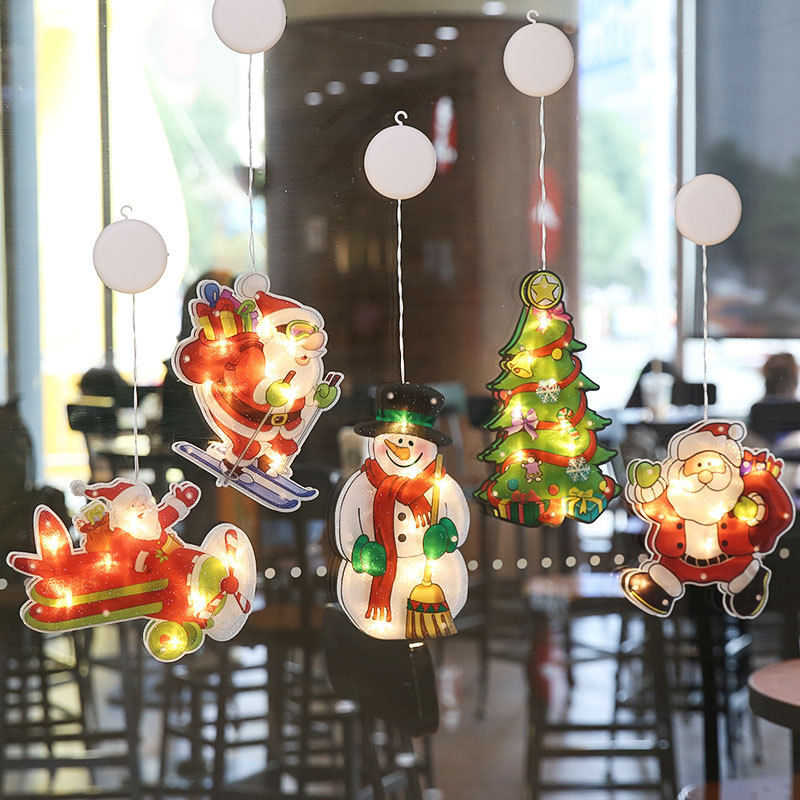 Amazon Spot Christmas Decorative Lights Holiday Dress-up Shop Show Window Scene Layout Suction Lamp Small Ornaments