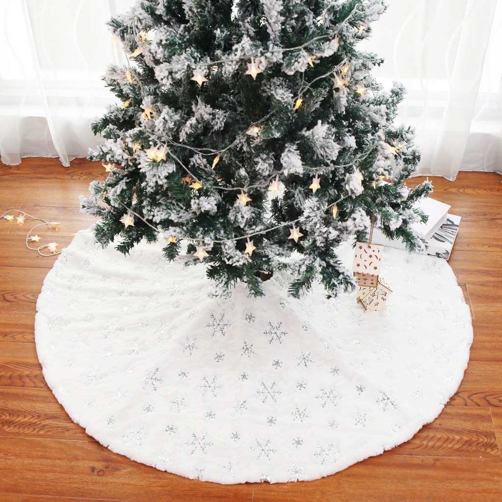 Cross-Border White Tree Skirt 90 122cm Plush Sequin Embroider Christmas Tree Group Christmas Tree Decorations