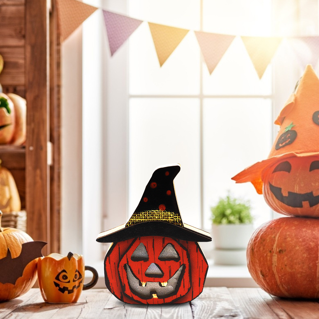 Cross-Border Ghost Festival Creative New Halloween Wooden Pumpkin Lamp Ghost Festival Decoration Cemetery Castle Ghost Decoration Supplies Cross-Border Ghost Festival Creative New Halloween Wooden Pumpkin Lamp Ghost Festival Decoration Cemetery Castle Ghost Decoration Supplies