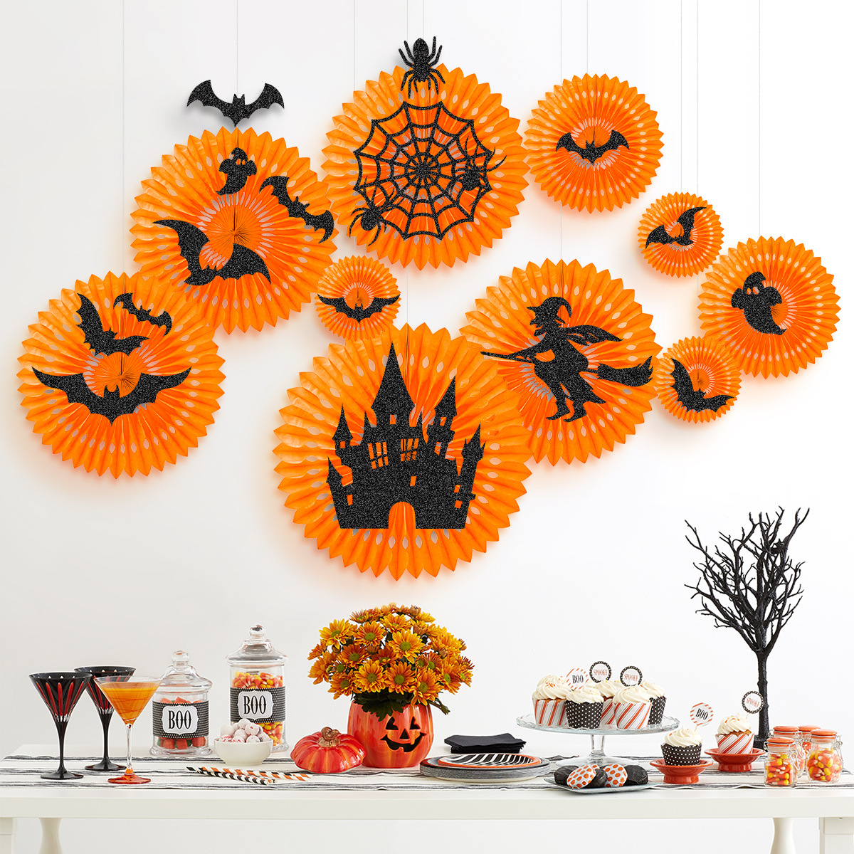 28 PCs Halloween Paper Fan Flower Bat Witch Hanging Decoration Honeycomb Hollow out Paper Flower Fan Snowflake Fan All Saints Party Supplies 28 PCs Halloween Paper Fan Flower Bat Witch Hanging Decoration Honeycomb Hollow out Paper Flower Fan Snowflake Fan All Saints Party Supplies