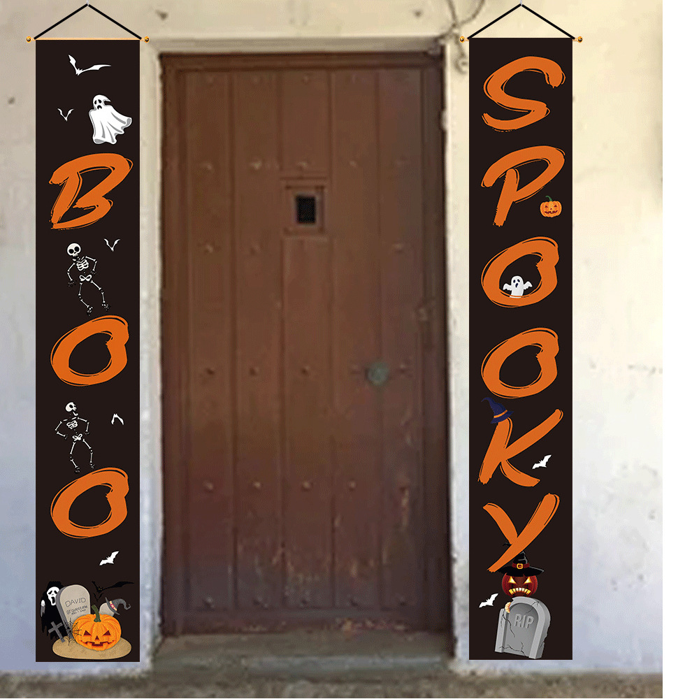 Halloween couplets door curtain decoration ghost festival couplets outdoor door decoration scene layout supplies bar haunted house hanging flags Halloween couplets door curtain decoration ghost festival couplets outdoor door decoration scene layout supplies bar haunted house hanging flags