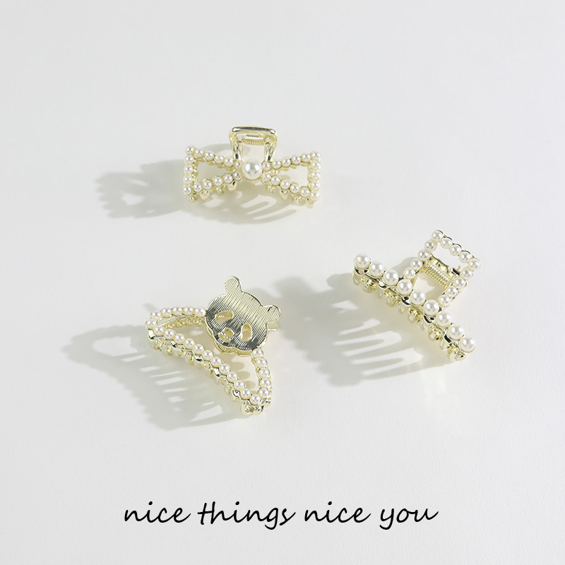 Korea metal pearl hair act the role of trumpet grasp clip bang clip sweet young girl top clip pony tail clip dish hairpin female