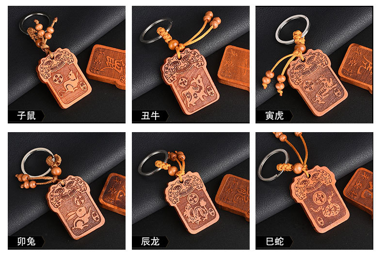 [Amulet. Lucky.] Creative 12 Zodiac Guard Ping An Fu Peach Keychain Transfer Pendant Gift