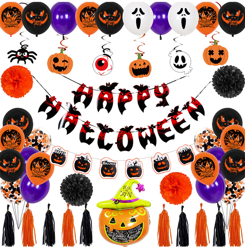 Halloween Halloween Letter Hanging Flag Banner Tassel Paper Flower Ball Rubber Balloons Suit Halloween Balloon Halloween Halloween Letter Hanging Flag Banner Tassel Paper Flower Ball Rubber Balloons Suit Halloween Balloon