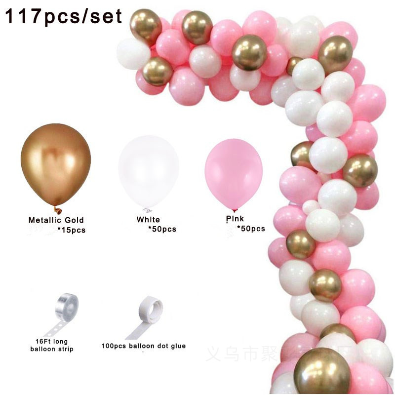 Cross-Border Hot Sale Macaron Pink Balloon Set Baby Ins Style Birthday Wedding Room Party Decoration 117pcs