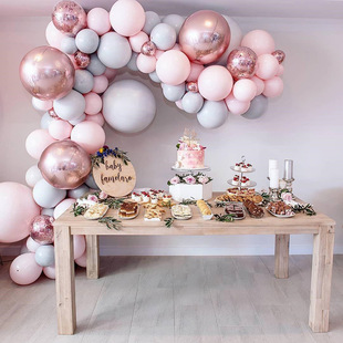Cross-Border Hot Sale Macaron Pink Balloon Set Baby Ins Style Birthday Wedding Room Party Decoration 117pcs
