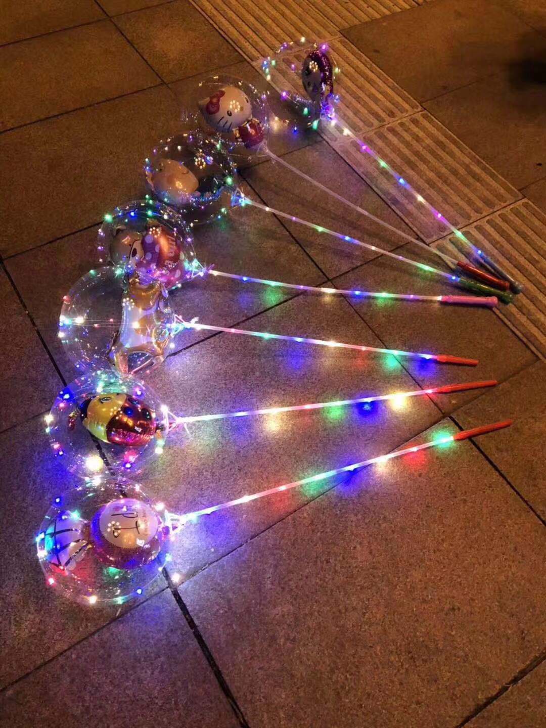 Bounce Ball Luminous Ball Transparent with Lighting Chain Handle Handheld Pole Cartoon Balloon Led Birthday Decoration