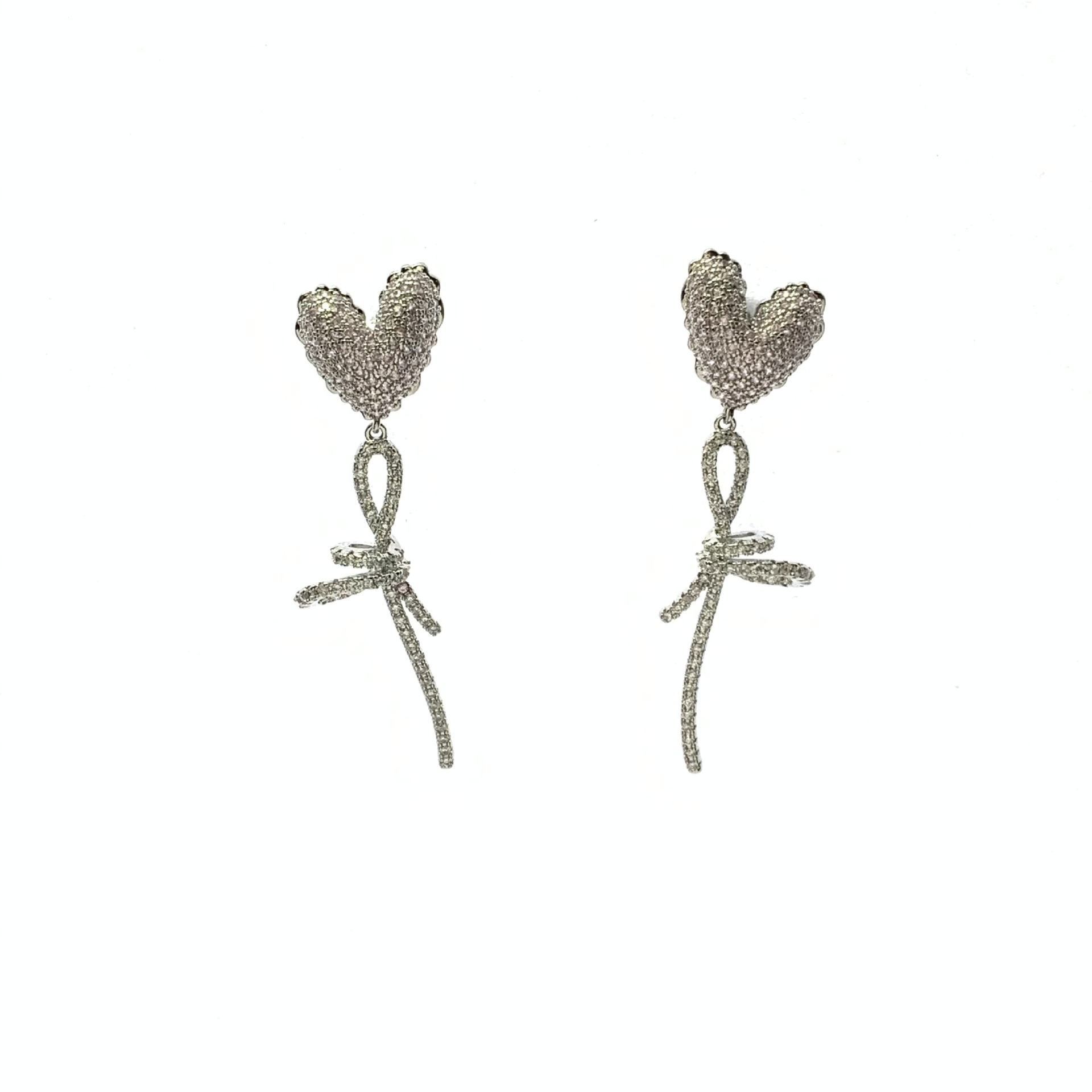 Love Heart Bow Tie Earrings Long Tassel Super Ethereal Graceful Sweet and Simple Balloon Sterling Silver Needle Girl Earrings