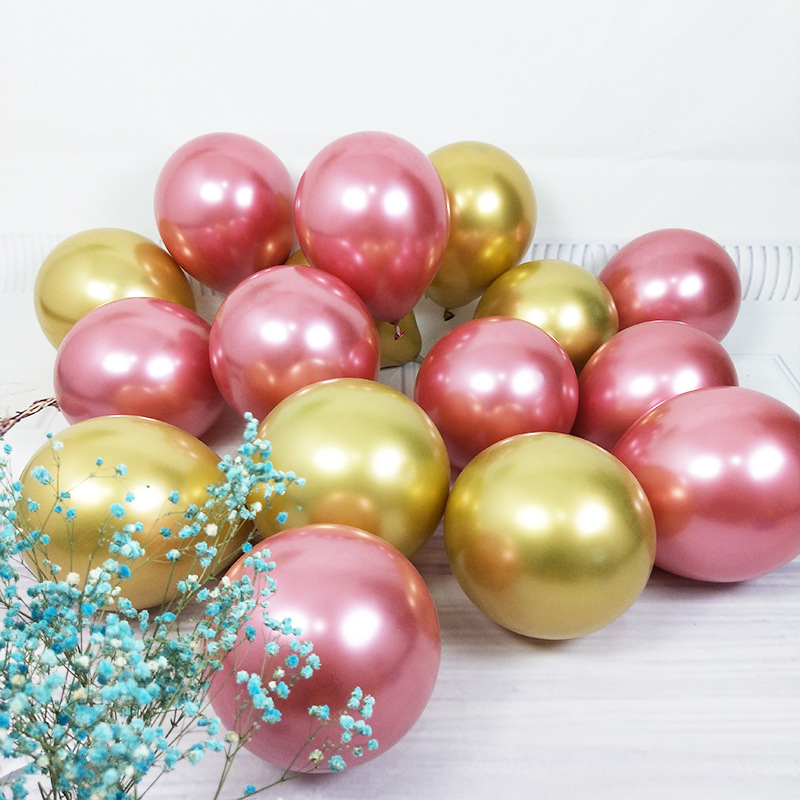Cross-Border Wholesale 5-Inch 10-Inch 12-Inch Thick Latex Metallic Chrome Balloon Wedding Decoration Website Red Metal Balloon