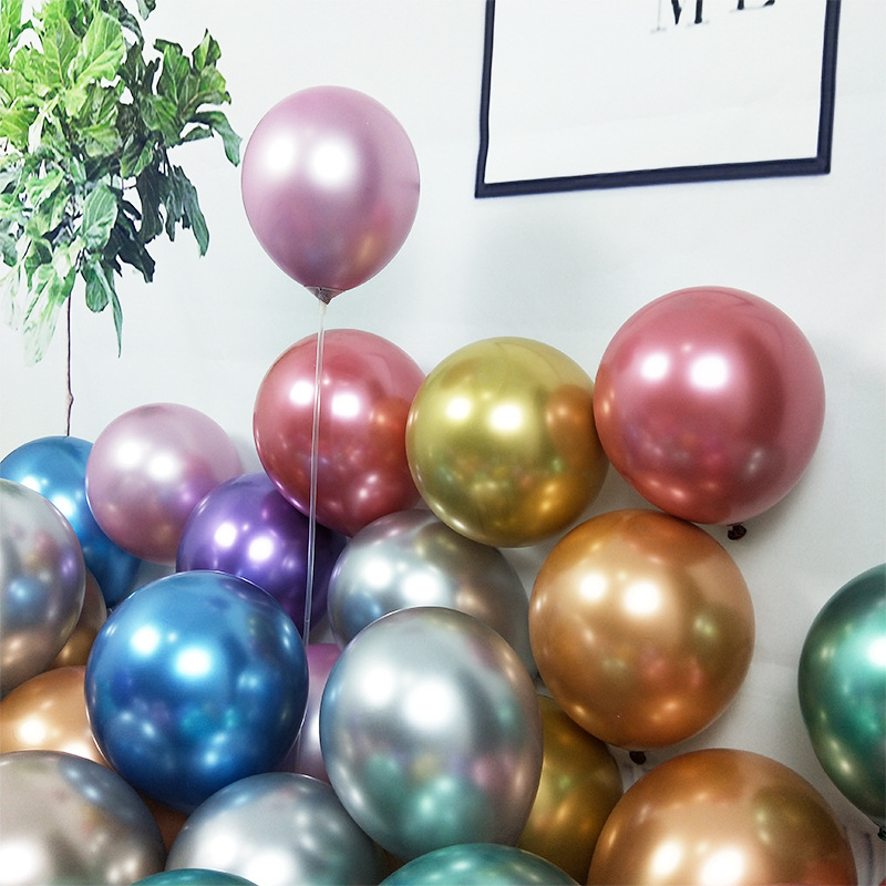 Cross-Border Wholesale 5-Inch 10-Inch 12-Inch Thick Latex Metallic Chrome Balloon Wedding Decoration Website Red Metal Balloon