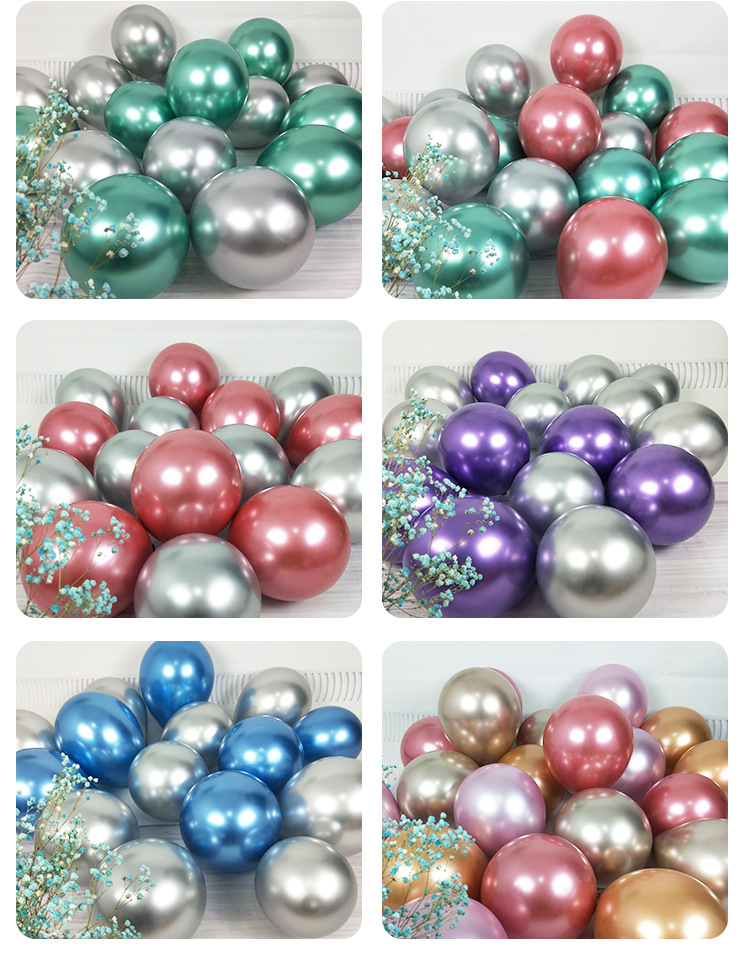 Cross-Border Wholesale 5-Inch 10-Inch 12-Inch Thick Latex Metallic Chrome Balloon Wedding Decoration Website Red Metal Balloon