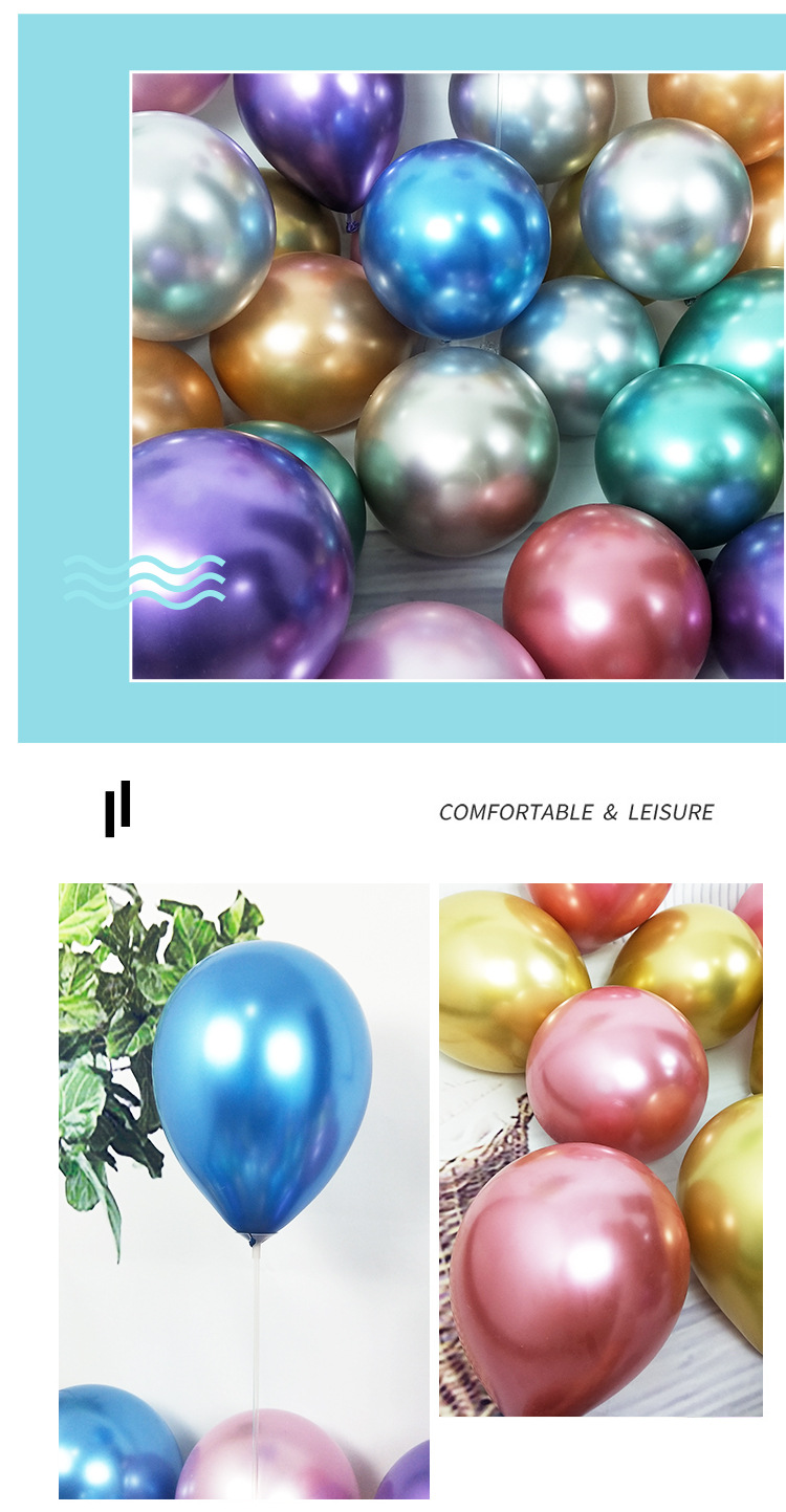 Cross-Border Wholesale 5-Inch 10-Inch 12-Inch Thick Latex Metallic Chrome Balloon Wedding Decoration Website Red Metal Balloon