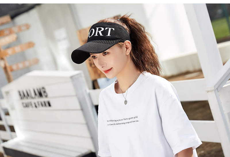 Spring and Summer Korean Style Topless Hat Outdoor Sun Hat Knitted Short Brim Cotton Line Peaked Cap Letter Baseball Cap