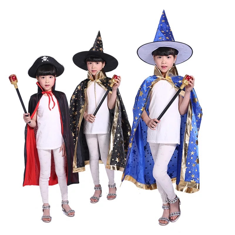 Cross-border Halloween party costumes for children five-star cape cape witch hat set cape Korea