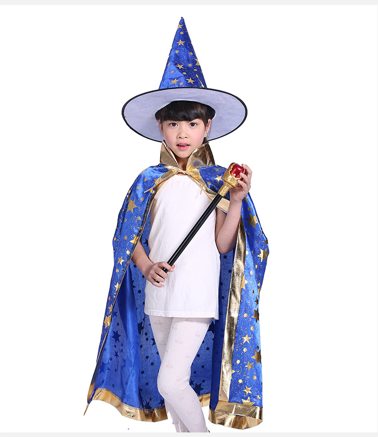 Cross-border Halloween party costumes for children five-star cape cape witch hat set cape Korea