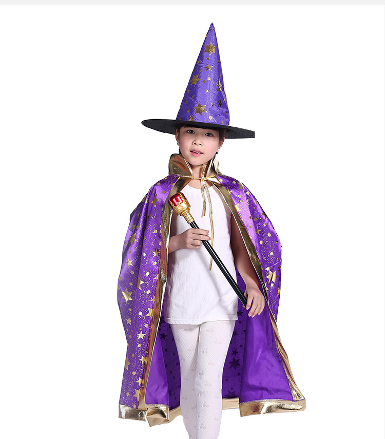 Cross-border Halloween party costumes for children five-star cape cape witch hat set cape Korea