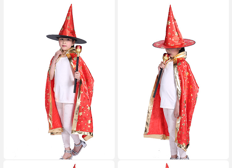 Cross-border Halloween party costumes for children five-star cape cape witch hat set cape Korea