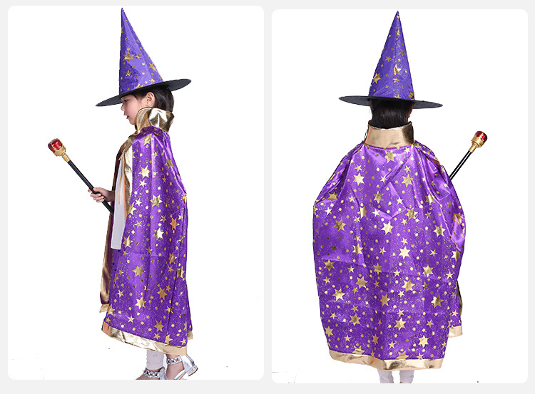 Cross-border Halloween party costumes for children five-star cape cape witch hat set cape Korea