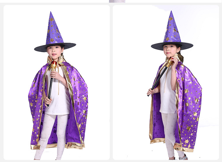 Cross-border Halloween party costumes for children five-star cape cape witch hat set cape Korea
