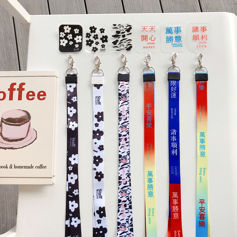 Phone Shell Stickers Lanyard Avoid Cutting into the Neck Anti-Lost Wide Version Mobile Phone Lanyard Ins Style Cartoon Wrist Strap Mobile Phone Case Rope