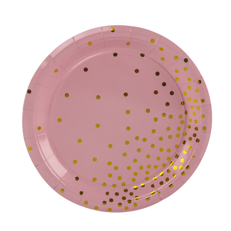 Birthday Party Tableware Set Gold Powder Dot Paper Cup Paper Pallet Disposable Cake Paper Plate