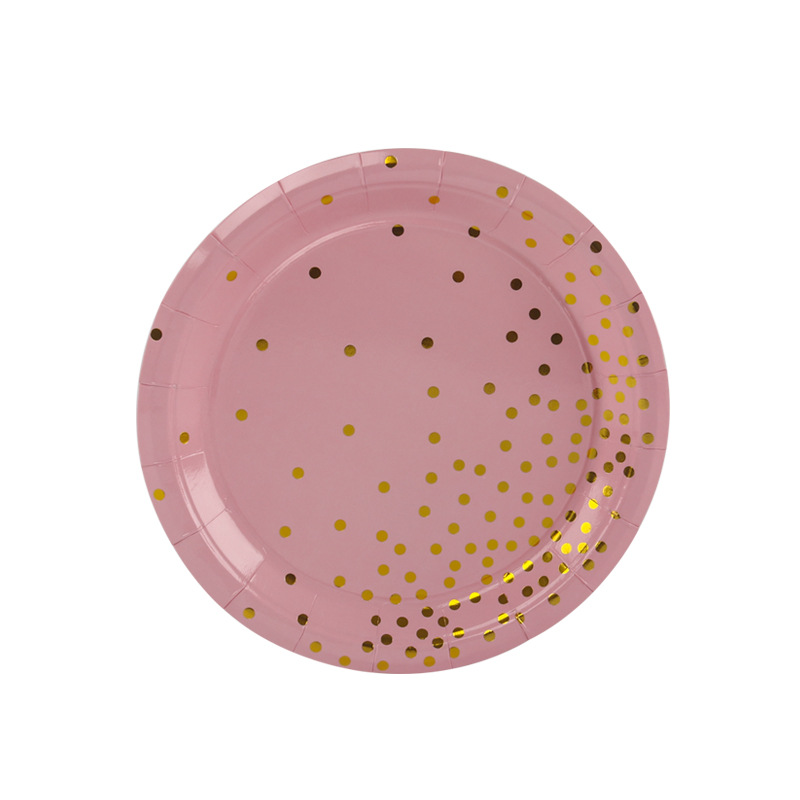 Birthday Party Tableware Set Gold Powder Dot Paper Cup Paper Pallet Disposable Cake Paper Plate