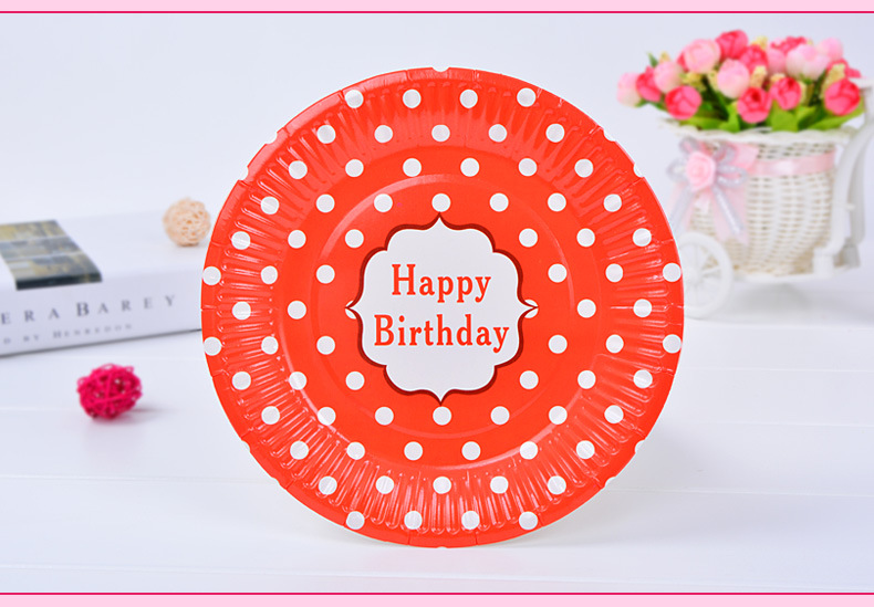 Birthday party supplies 7 \"9\" dot paper plate Korean wave point cake plate party disposable barbecue plate Birthday party supplies 7 \"9\" dot paper plate Korean wave point cake plate party disposable barbecue plate