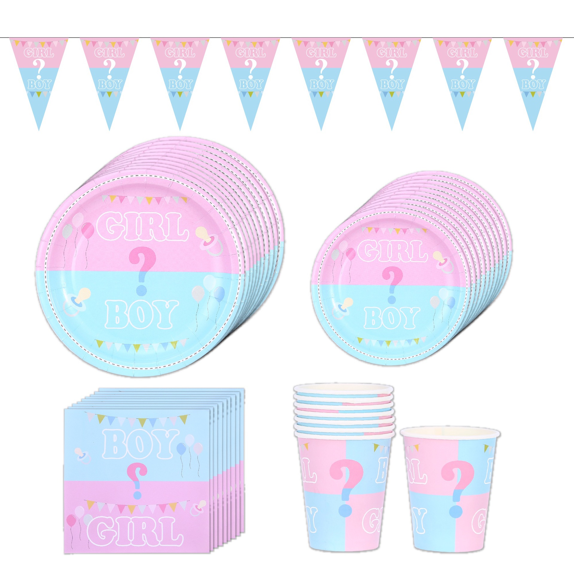 Amazon New Gender Reveal Party Suit Birthday Supplies Decoration Disposable Paper Plate Paper Cup Manufacturer