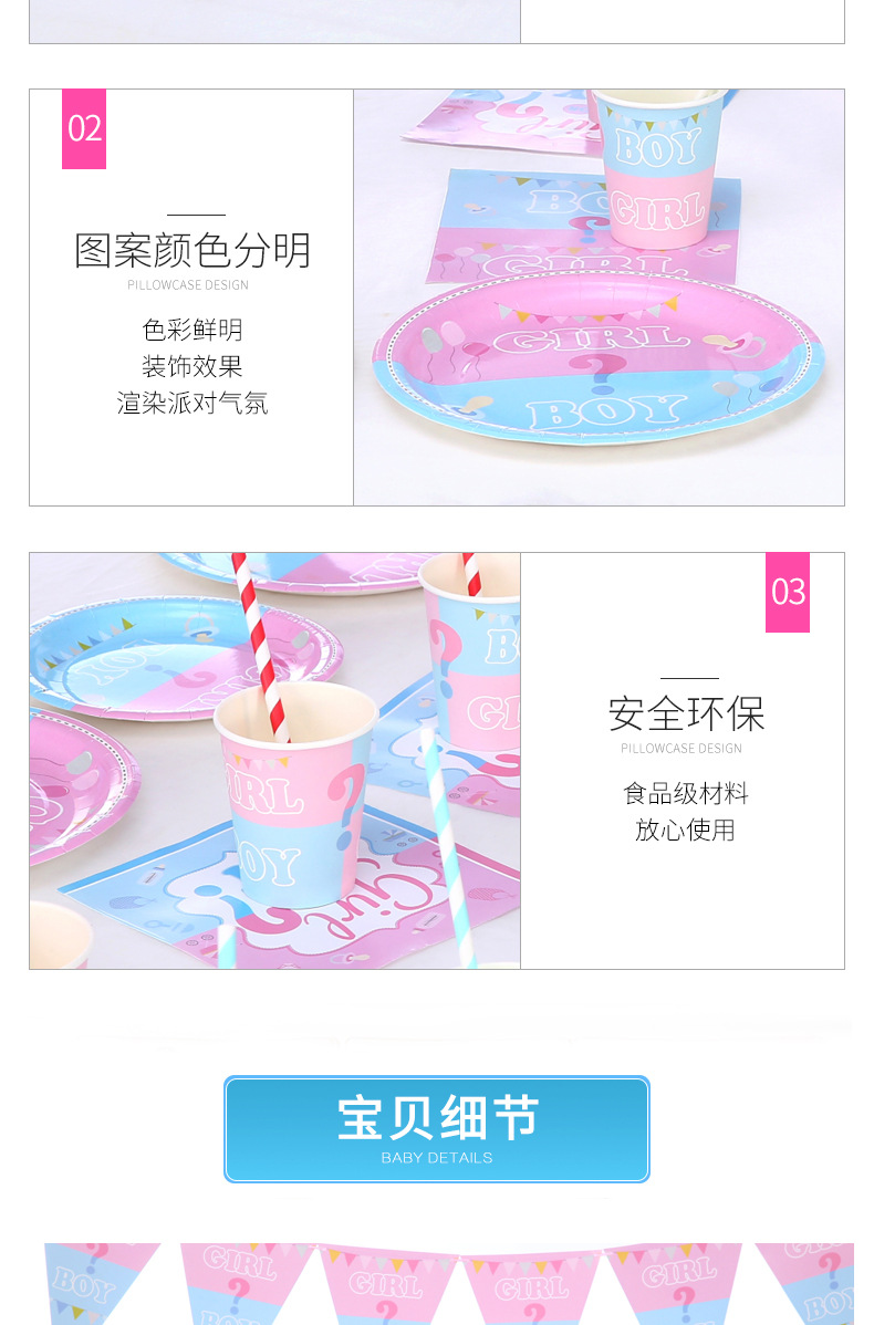 Amazon New Gender Reveal Party Suit Birthday Supplies Decoration Disposable Paper Plate Paper Cup Manufacturer