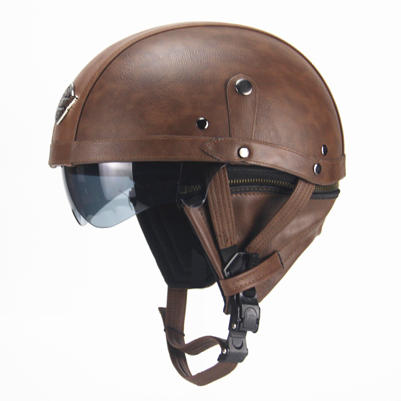 Cross-Border Retro Cool Electric Electromobile Helmet Half Helmet Pedal Locomotive Cruise Leather Helmet Prince Helmet Cross-Border Retro Cool Electric Electromobile Helmet Half Helmet Pedal Locomotive Cruise Leather Helmet Prince Helmet