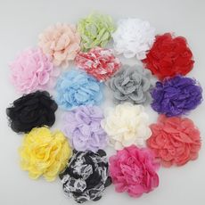 European and American DIY Jewelry Headdress Handmade Accessories 7cm Wave Chiffon Cloth Flowers Excluding Hair Clip Hair Band 16 Colors in Stock