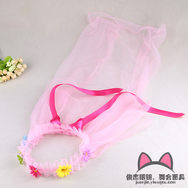 Children lovely pink flowers wreath Princess headdress headdress wreath veil