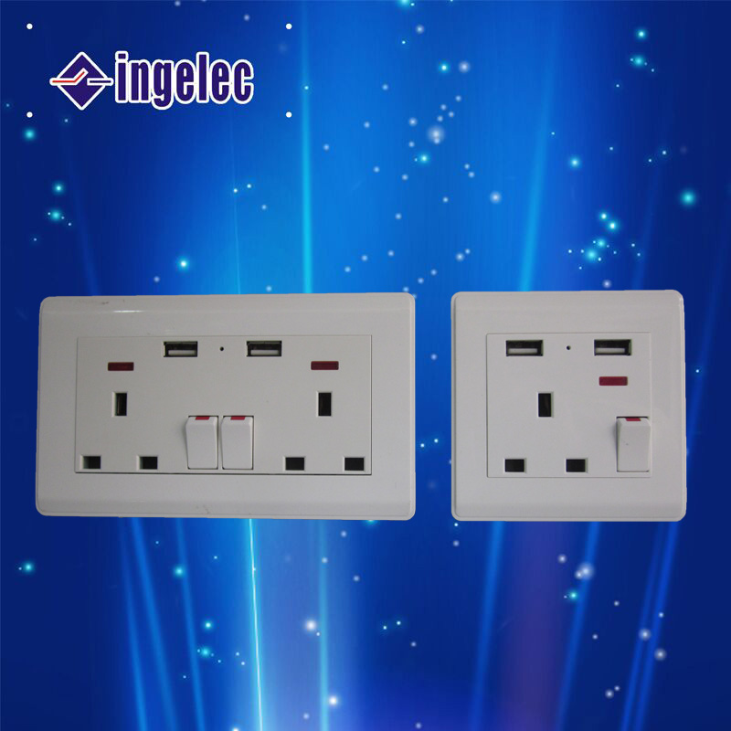 Factory Direct Sales 3-Hole British Jack Dual USB with Light Biswitch Wall Plug