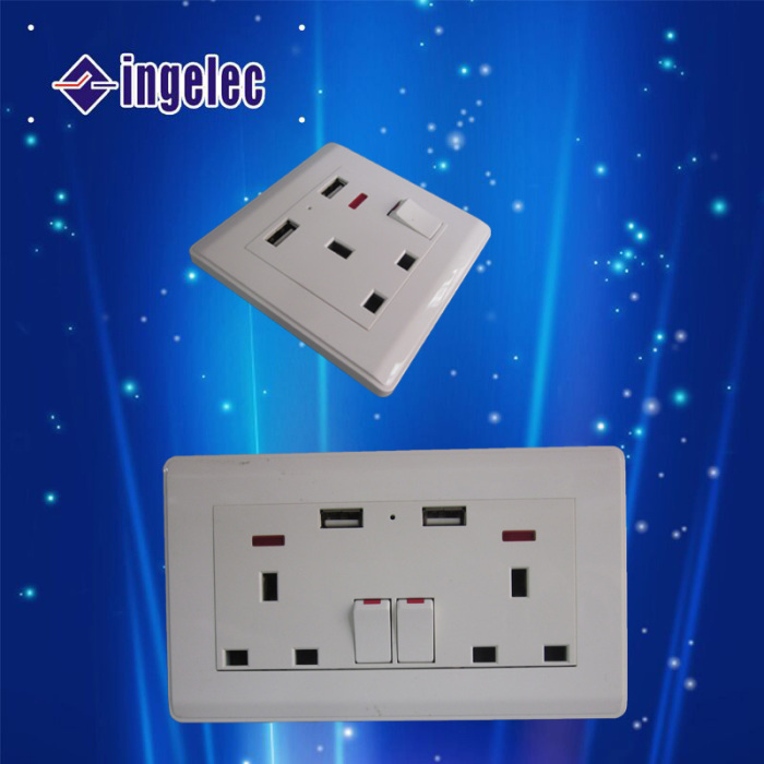 Factory Direct Sales 3-Hole British Jack Dual USB with Light Biswitch Wall Plug Factory Direct Sales 3-Hole British Jack Dual USB with Light Biswitch Wall Plug