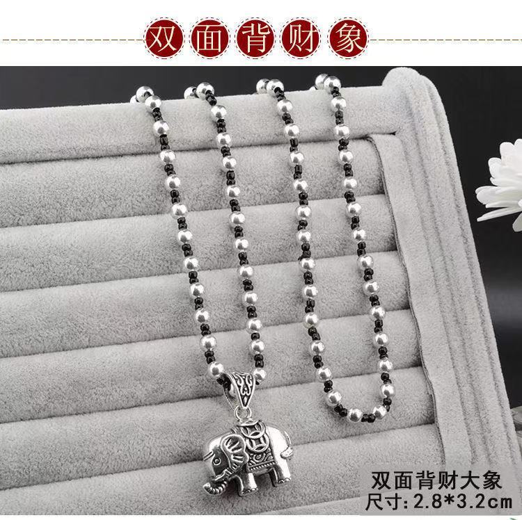 Retro Imitation Tibetan Silver Long Sweater Chain Safety Buckle Pendant Square Fortune Necklace for Women with Clothes Accessories Pendant