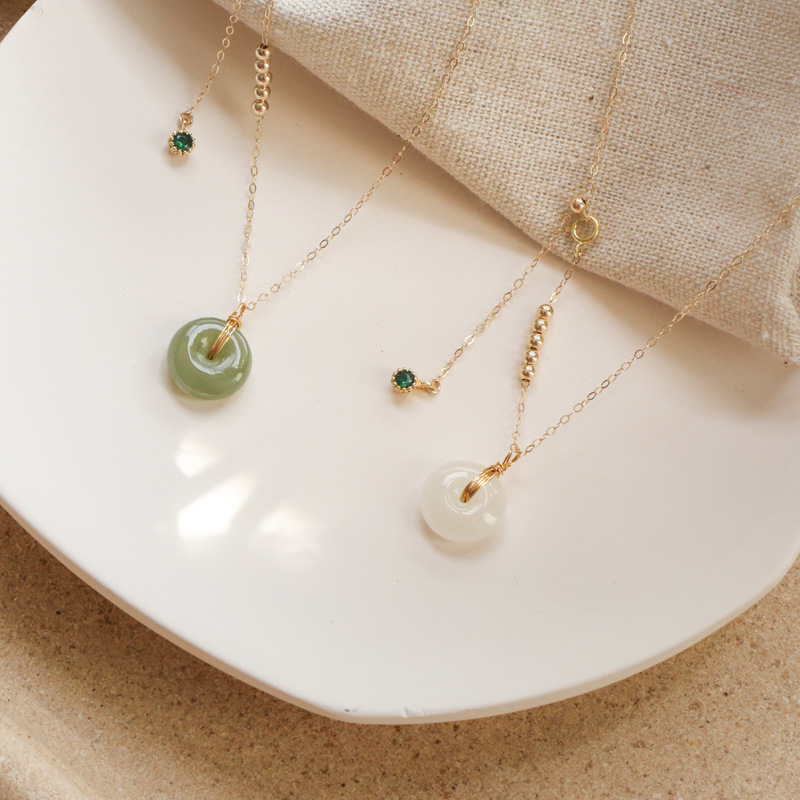 Badu Hetian Jade Beads Necklace Female Safety Buckle Pendant Clavicle Chain Jade Niche Design Ins Cold Wind Gift