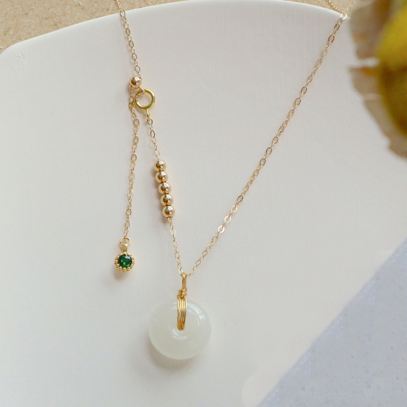 Badu Hetian Jade Beads Necklace Female Safety Buckle Pendant Clavicle Chain Jade Niche Design Ins Cold Wind Gift