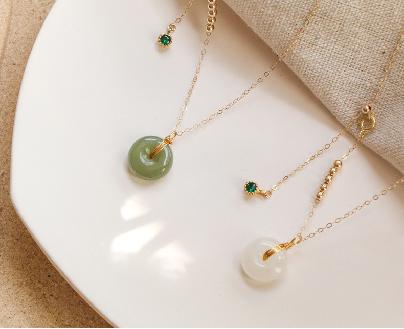 Badu Hetian Jade Beads Necklace Female Safety Buckle Pendant Clavicle Chain Jade Niche Design Ins Cold Wind Gift