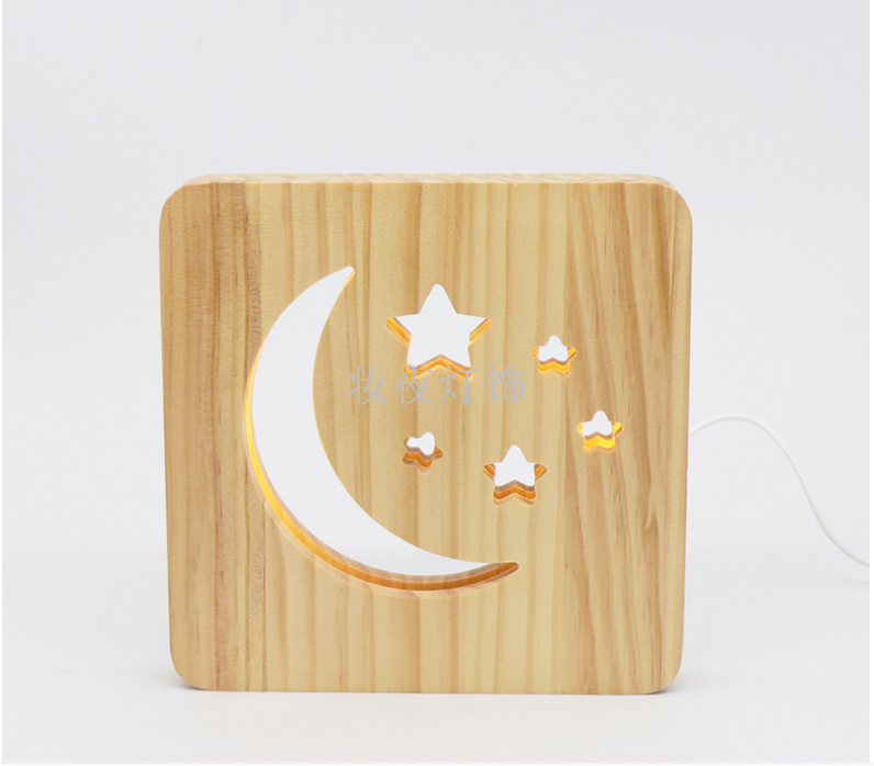 Cross - border products small wooden desk lamp star moon modeling creative wood lamp support customization Cross - border products small wooden desk lamp star moon modeling creative wood lamp support customization