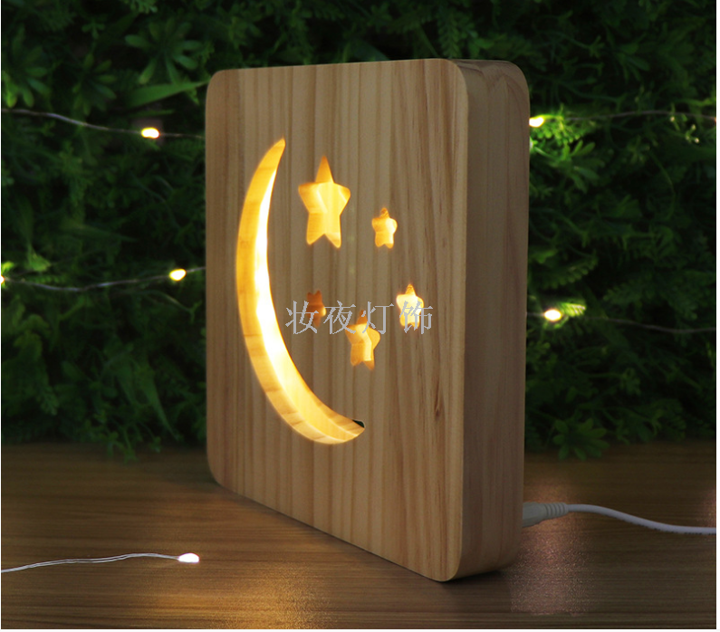 Cross - border products small wooden desk lamp star moon modeling creative wood lamp support customization Cross - border products small wooden desk lamp star moon modeling creative wood lamp support customization