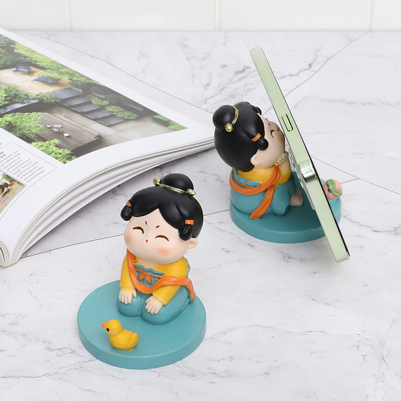 Chinese Style Lovely Palace Girl National Fashion Tang Shi Girl Desktop Resin Mobile Phone Stand Tablet iPad Support Creative Ornaments