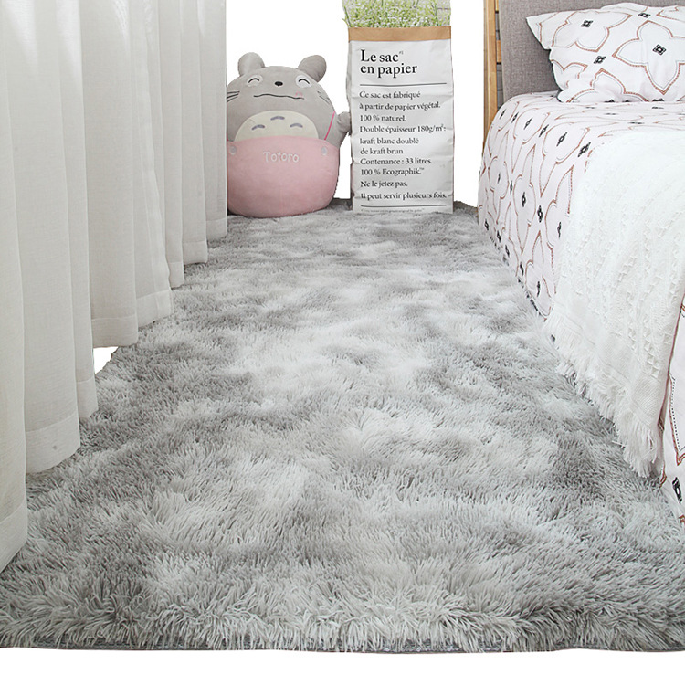 Factory Wholesale Silk Wool Carpet Tie-Dyed Long Wool Carpet Living Room Plain Color PV Fleece Carpet Door Mat Floor Mat Support Cross-Border