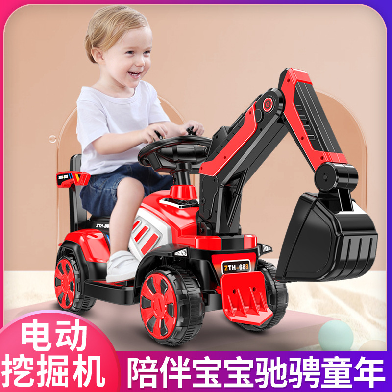 Electric Excavator Boy Toy Car Sliding Excavator Can Sit and Ride Oversized Hook Machine Engineering Car Delivery