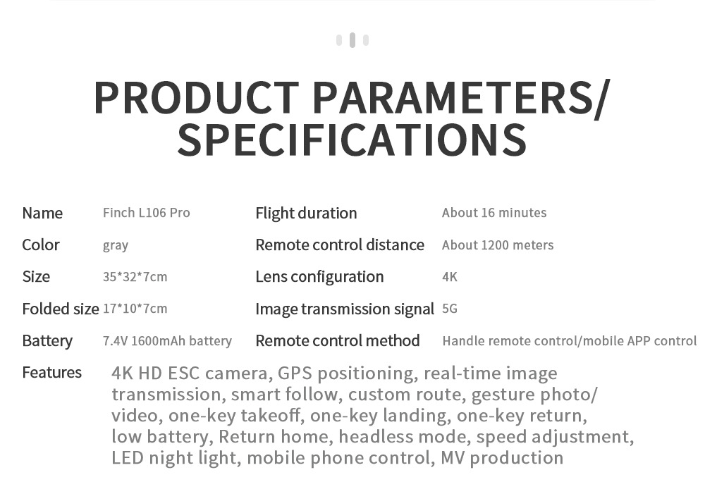 Que L106pro Folding UAV 5G HD Aerial Photography 4K Two-Axis EIS Anti-Shake PTZ GPs Four-Axis Aircraft