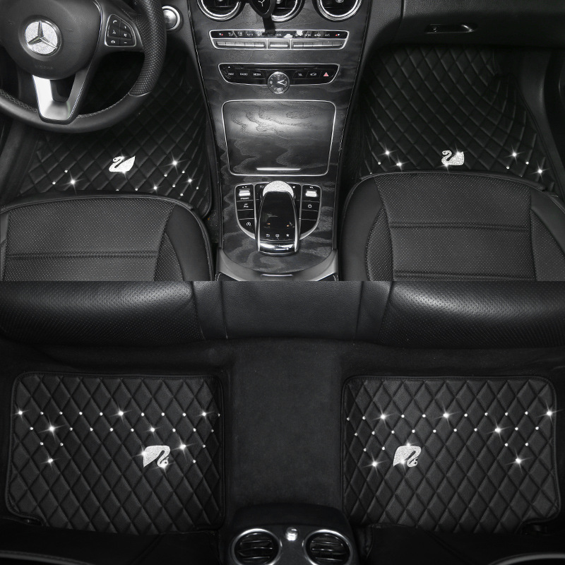 Car Foot Mat Swan Diamond Leather Universal Automobile Ground Mat Waterproof Easy to Clean Men and Women Universal Foot Pad Washable