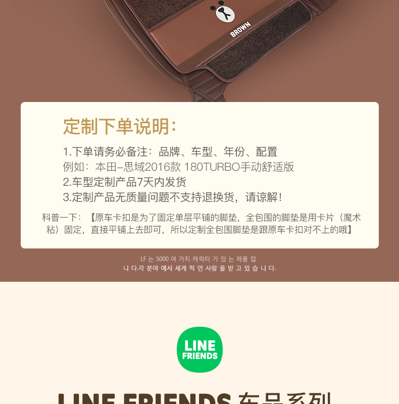 Line Friends Fully Surrounded Car Foot Mat Special Car Dedicated One Piece Dropshipping Leather Floor Mat Fully Surrounded