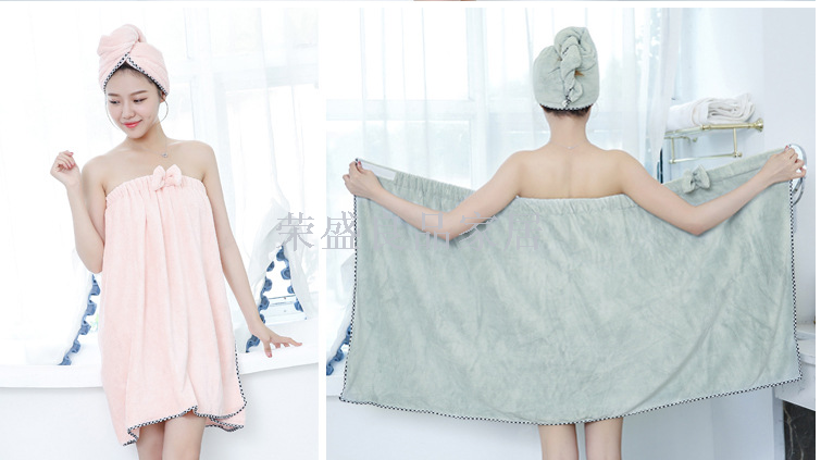 Coral velvet breast bowknot towel super absorbing-water dry hair cap suit adult sexy bath skirt Coral velvet breast bowknot towel super absorbing-water dry hair cap suit adult sexy bath skirt