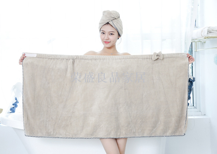 Coral velvet breast bowknot towel super absorbing-water dry hair cap suit adult sexy bath skirt Coral velvet breast bowknot towel super absorbing-water dry hair cap suit adult sexy bath skirt